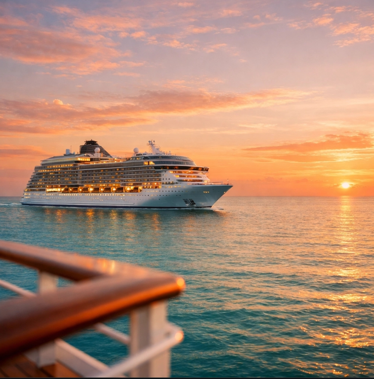 Luxury cruise ship on open ocean